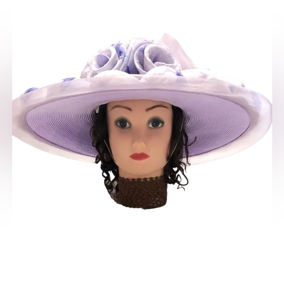 Ms Divine Purple Lavender Lilac Wide Brim Church Hat Derby Hat - Picture 3 of 8